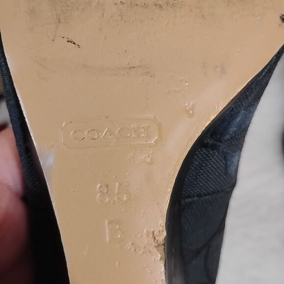 Coach Womens Size 8.5 B  Black Wedge Heel Open Toe Dress Shoes Slip On LOGO - Picture 8 of 9